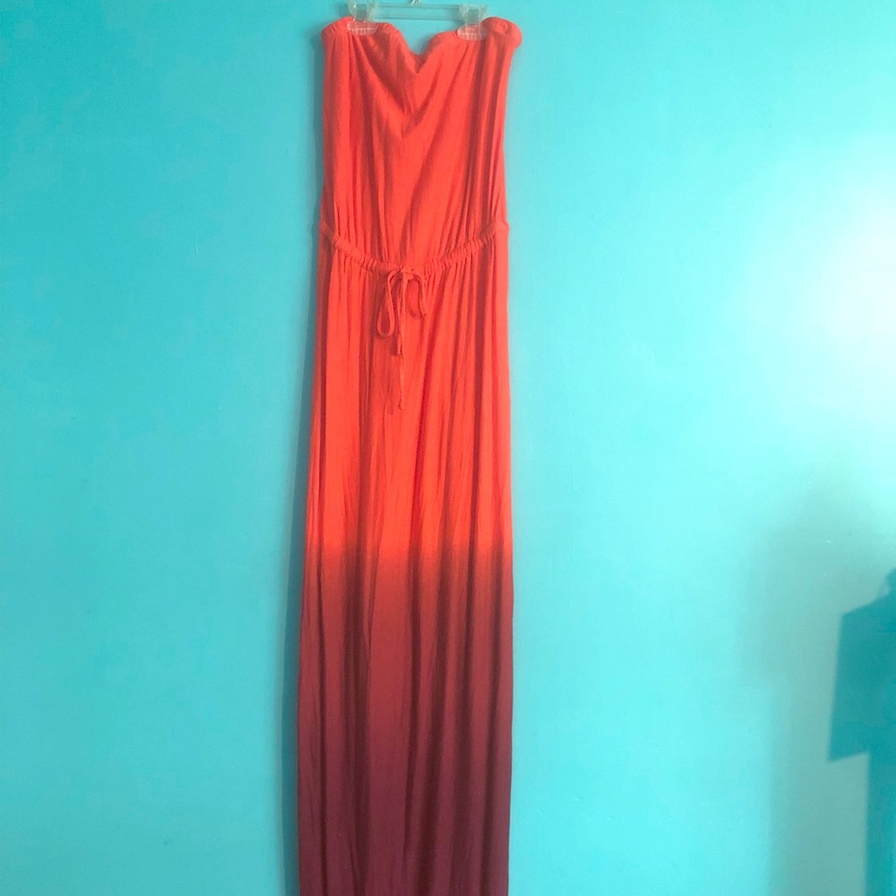 Orange/Maroon ombré strapless dress